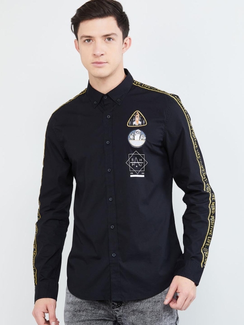 

max Men Black Slim Fit Solid Casual Shirt