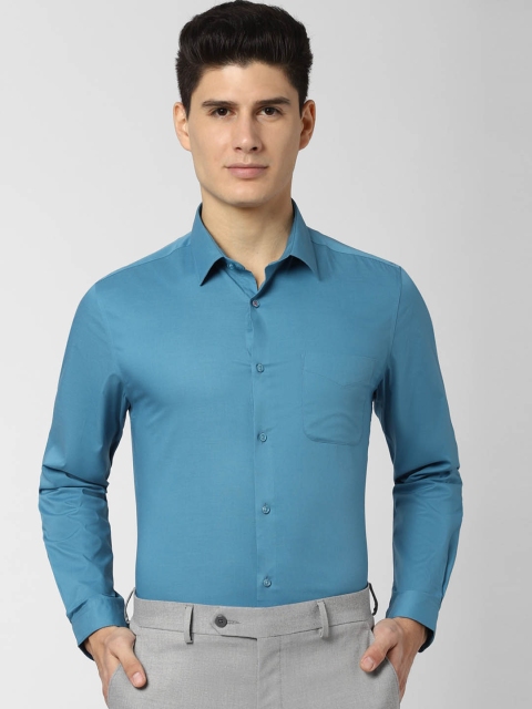 Peter England Men Blue Slim Fit Solid Formal Shirt