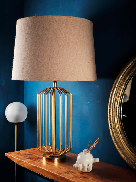 

Grated Ginger Beige & Gold-Toned Solid Contemporary Table Lamp with Shade