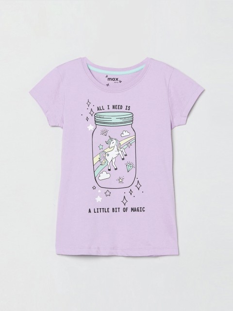 

max Girls Lavender Printed Round Neck T-shirt