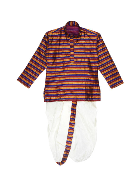 

Sethukrishna Boys Maroon & Blue Striped Kurta with Dhoti Pants