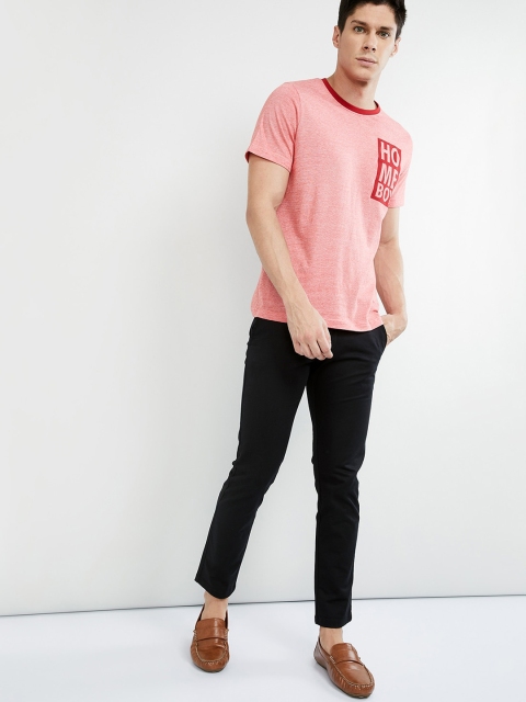 

max Men Red Printed Round Neck T-shirt
