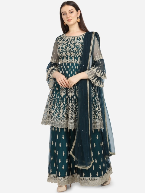 

Stylee LIFESTYLE Green & Gold-Toned Net Semi-Stitched Dress Material