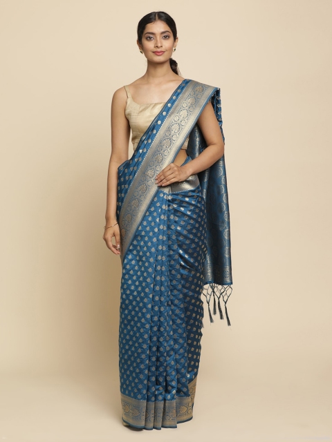 

Koskii Teal Woven Design Brocade Saree