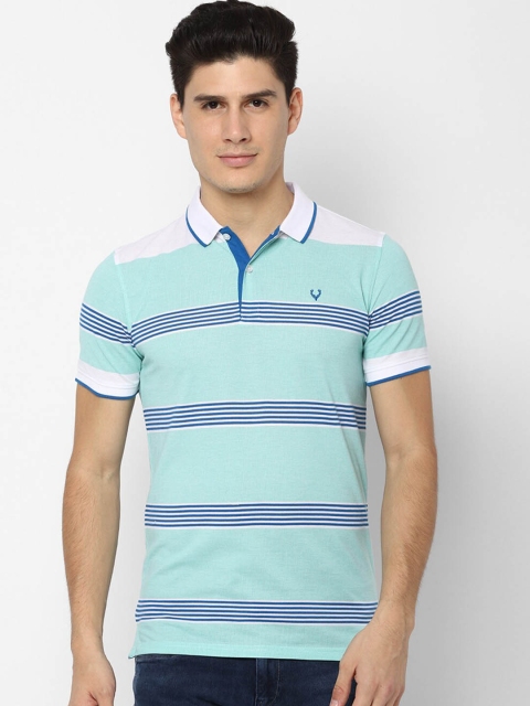 

Allen Solly Men Turquoise Blue & Blue Striped Polo Collar T-shirt