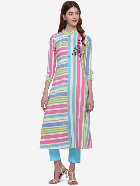 

Kvsfab Women Multicoloured Striped A-Line Kurta, Multi