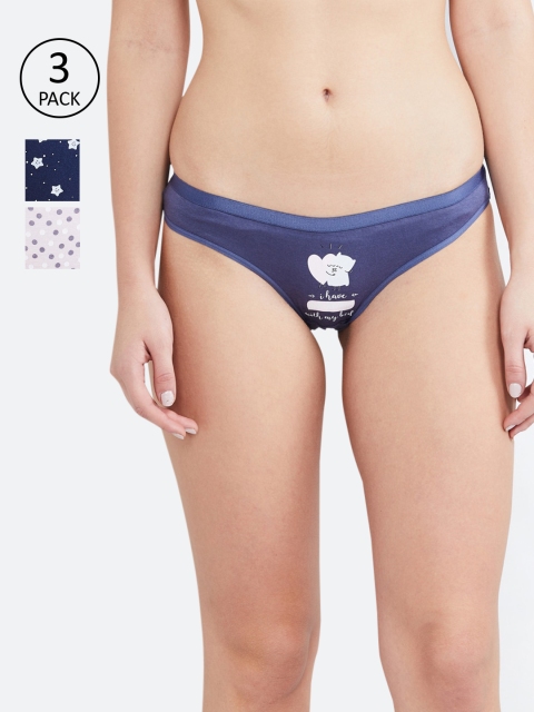 

max Women Pack of 3 Blue & White Printed Bikini Briefs NOOSSP20BK08