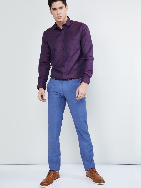 max Men Maroon & Purple Regular Fit Striped Formal Shirt
