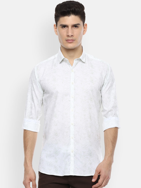 

V Dot Men White Slim Fit Printed Casual Shirt
