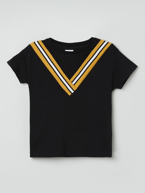 

max Girls Black Solid Round Neck T-shirt