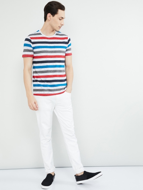 

max Men Multicoloured Striped Round Neck T-shirt, Multi