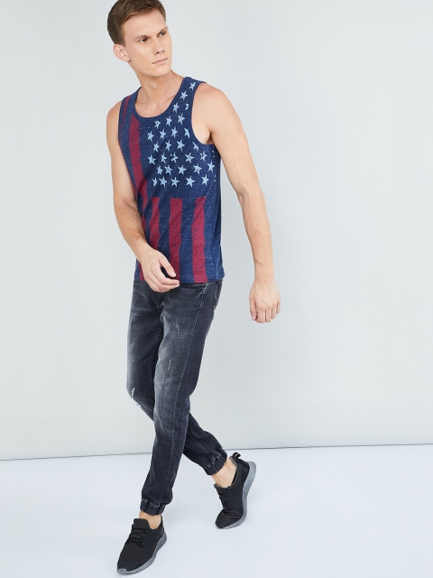 max Men Blue Printed Round Neck T-shirt