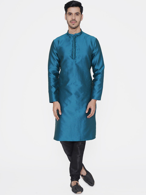 

TABARD Men Blue & Black Woven Design Kurta with Churidar