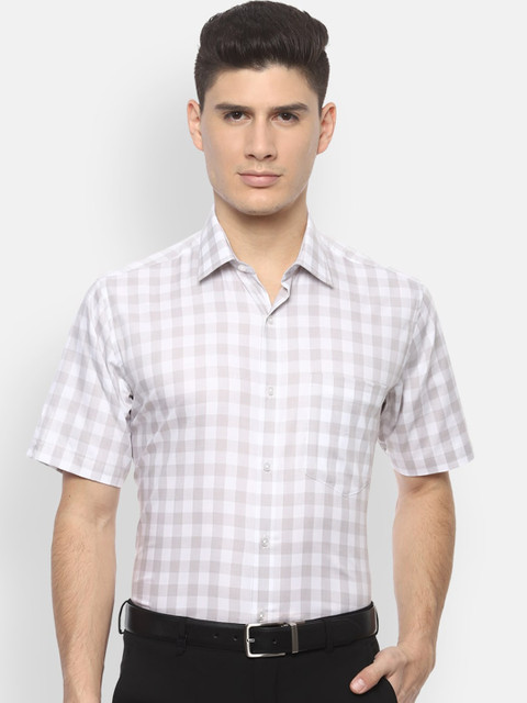 

Van Heusen Men White & Grey Regular Fit Checked Formal Shirt