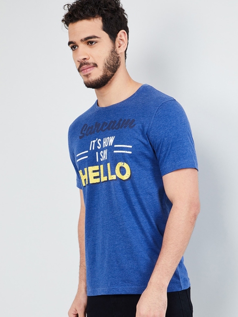 

max Men Blue & Yellow Printed Round Neck T-shirt