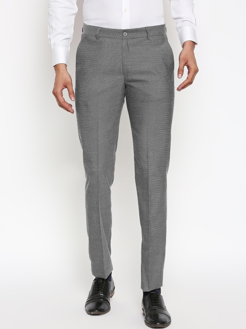 

Solemio Men Grey Regular Fit Self Design Formal Trousers
