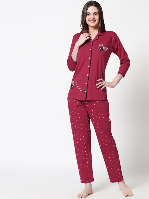 

Zeyo Women Maroon & Off-White Printed Night Suit