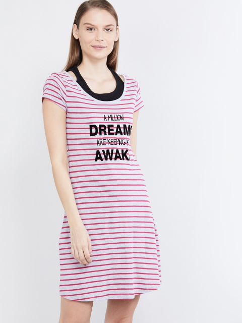 

max Grey & Pink Striped Pure Cotton Sleep Shirt