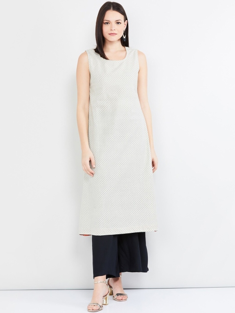max Women White & Orange Printed A-Line Kurta With Ethnic Shrug