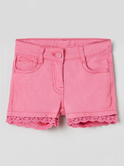 

max Girls Pink Solid Slim Fit Denim Shorts