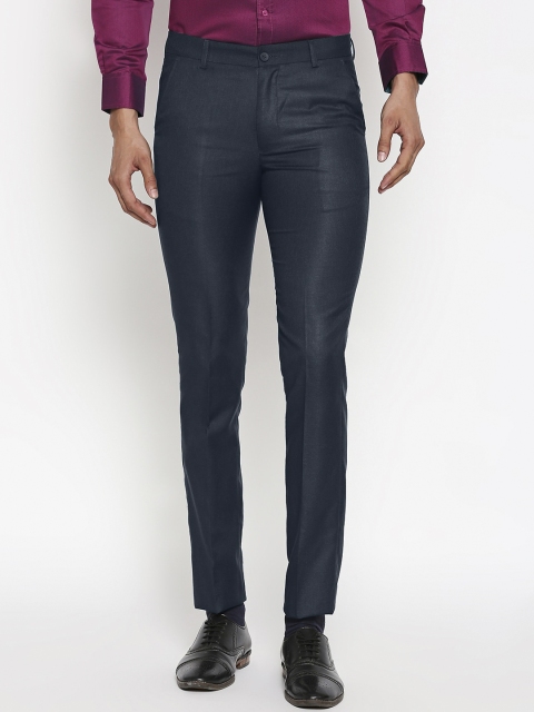 

Solemio Men Navy Blue Regular Fit Self Design Formal Trousers