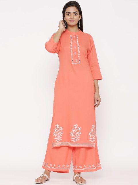 

WomenMagic Women Peach-Coloured Yoke Design Kurta with Palazzos