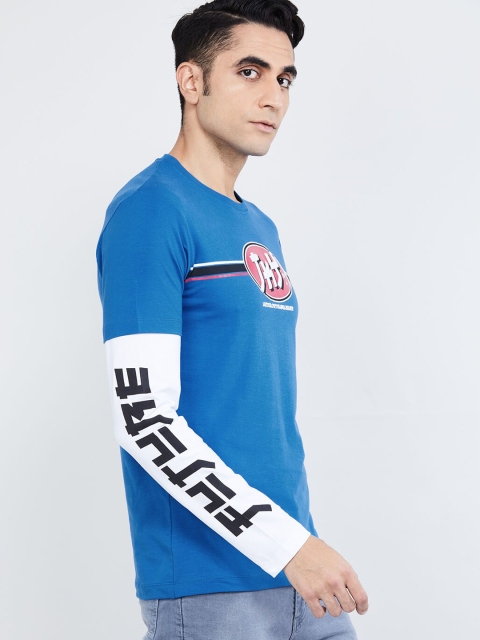 

max Men Blue Solid Henley Neck T-shirt