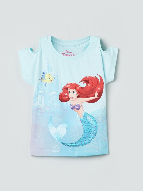 

max Girls Blue Printed Round Neck T-shirt