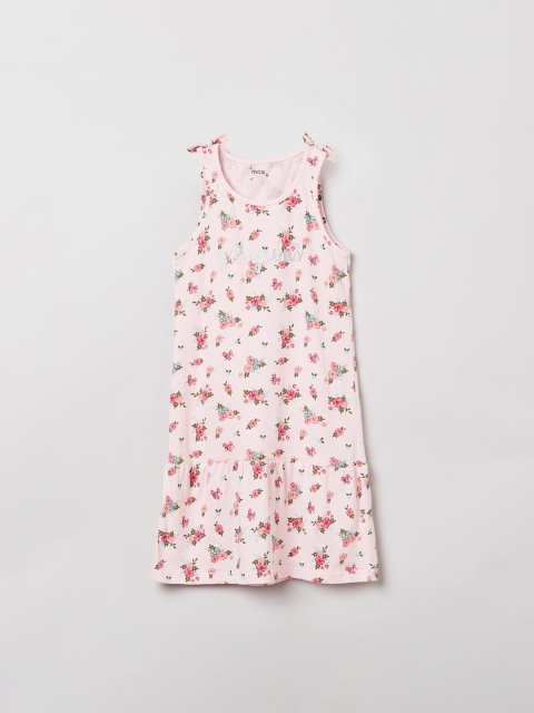 

max Girls Pink & Green Printed Nightdress