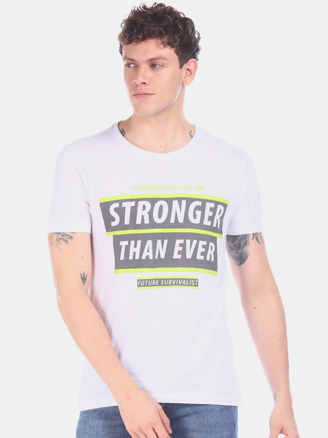 

Flying Machine Men White Printed Round Neck T-shirt