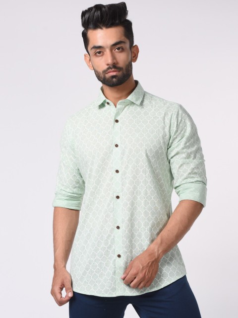 

Tistabene Men Green & White Slim Fit Printed Casual Shirt
