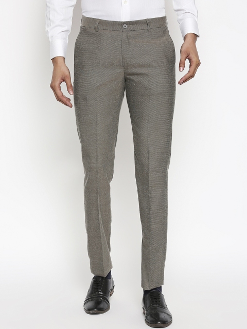 

Solemio Men Grey Regular Fit Self Design Formal Trousers