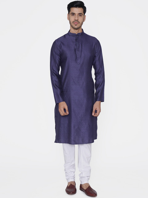 

TABARD Men Purple & White Solid Kurta with Churidar
