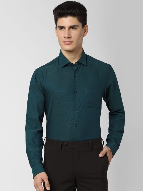 

Peter England Elite Men Bottle Green Slim Fit Self Design Formal Shirt