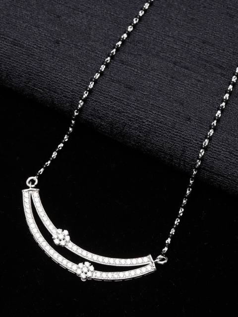 

Clara 925 Sterling Silver Rhodium-Plated Black & White Zirconia-Studded Beaded Mangalsutra