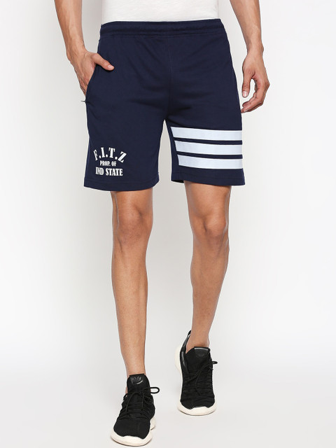 

FiTZ Men Navy Blue & White Printed Regular Fit Sports Shorts