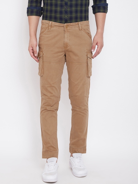 

Canary London Men Khaki Brown Smart Slim Fit Solid Cargos