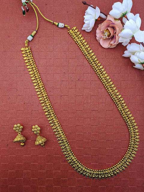 

Sia Art Jewellery Gold-Plated Antique South Indian Festive Long Necklace Jewellery Set