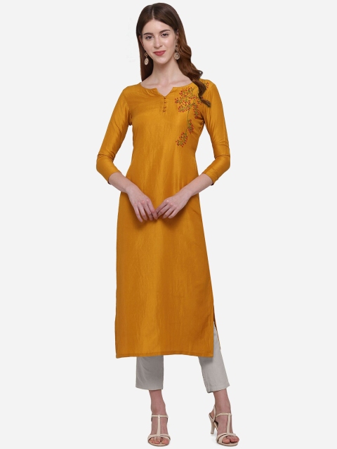 

Kvsfab Women Mustard Yellow Solid Straight Kurta