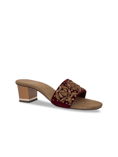 

Inc 5 Women Maroon & Gold Embellished Block Heels