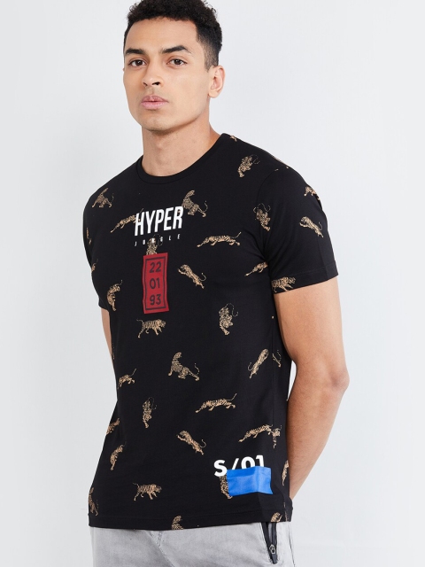 

max Men Black & Brown Printed Round Neck T-shirt