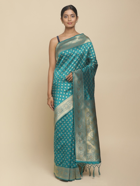 

Koskii Green & Gold-Coloured Brocade Swarovski Woven Design Saree