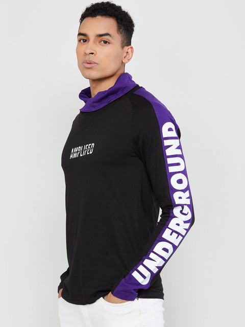 

max Men Black & Purple Printed Round Neck T-shirt