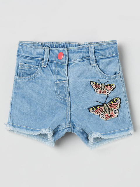 

max Girls Blue Self Design Slim Fit Denim Shorts