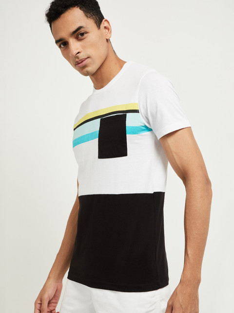 

max Men White Colourblocked V-Neck T-shirt