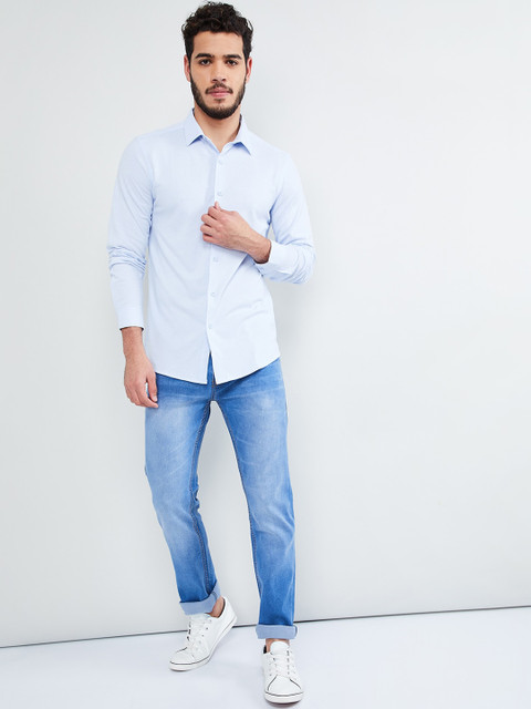 

max Men Blue Regular Fit Self Design Casual Shirt