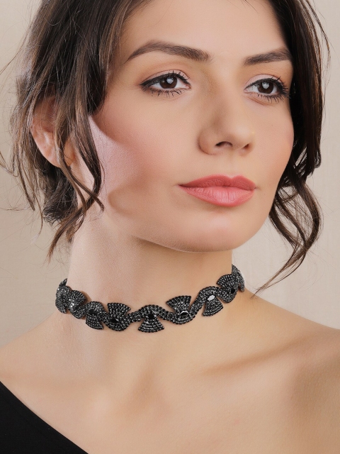Rubans Black Metal Handcrafted Rhinestone Choker