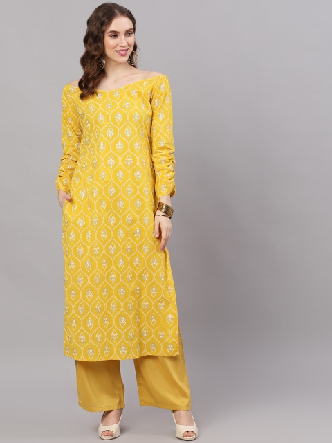 

AKS Women Yellow Printed Straight Kurta
