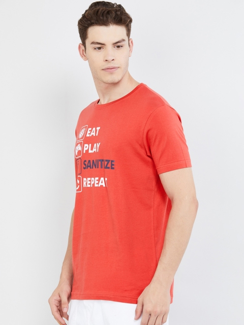 

max Men Red Printed Round Neck T-shirt