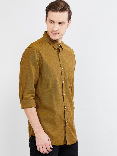 

max Men Mustard Brown Slim Fit Solid Casual Shirt